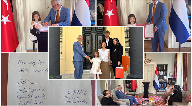 Kleine Ambassadeur in de Dop: Elif Nil (7) brengt verjaardagsbezoek aan Nederlands consulaat in Istanboel